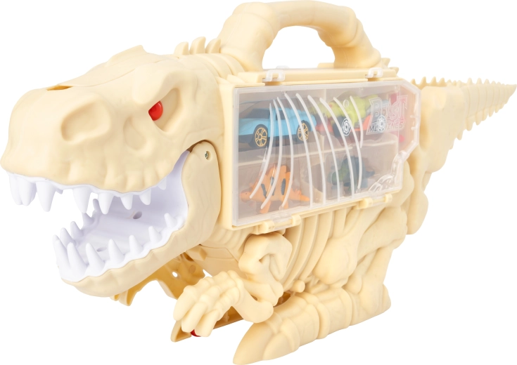 Dinosauro sparatorio con macchinine 47 cm – valigetta portatile e pista