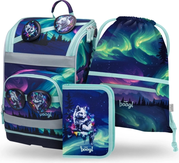 Baagl set scolastico Zippy Plus Aurora – cartella, astuccio e sacca con certificazione GRS