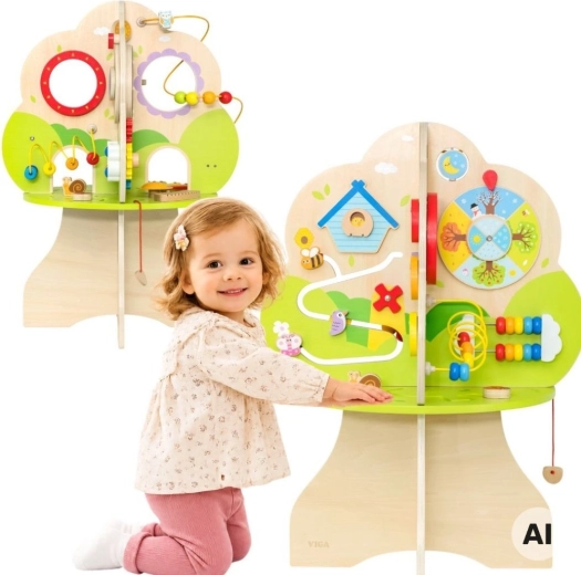 Viga albero attività in legno con elementi musicali per bambini 18 m+