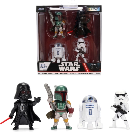 Set di 4 figure STAR WARS Metalfigs – Darth Vader, R2‑D2, Stormtrooper e Boba Fett