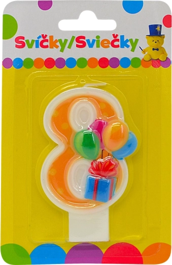 Candela di compleanno numero 8 con palloncini