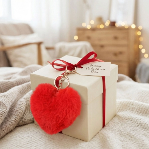 Portachiavi in peluche a forma di cuore, rosso