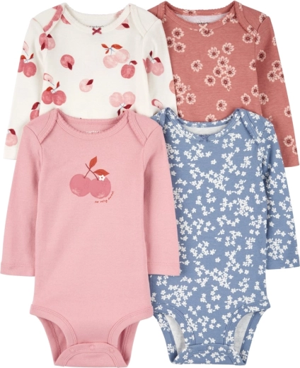 Body neonato a maniche lunghe Carter’s Pink/Blue Floral, 4 pz, taglia 56 (NB)