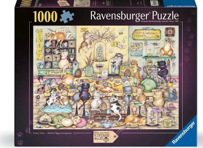 Puzzle Ravensburger Vintage Crazy Cats n. 20: Spettacolo di Pasqua con 1000 pezzi