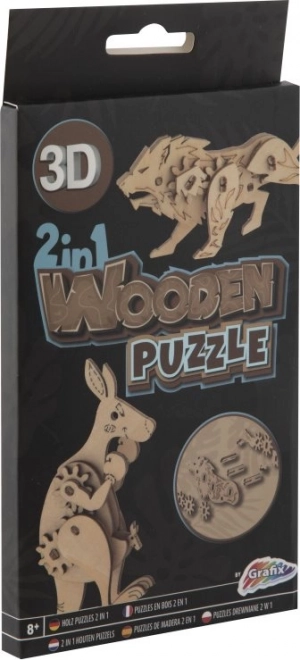 Puzzle 3D in legno 2 in 1 canguro e leone GRAFIX
