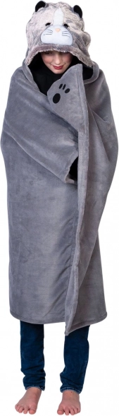 Coperta con cappuccio Cozy Noxxiez calda con gatto e tasche a zampa