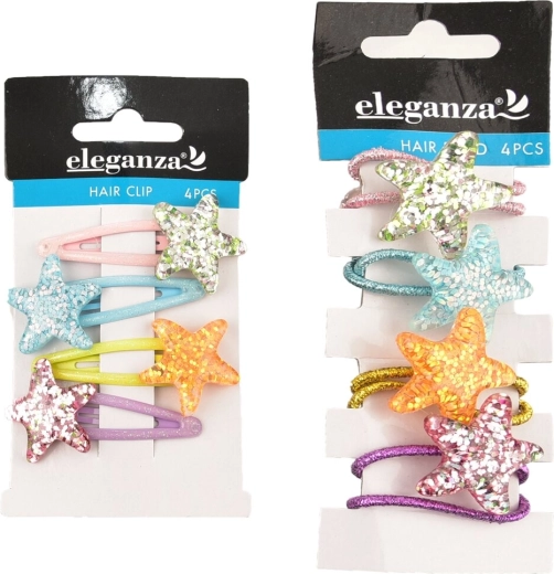 Elastici e fermagli per capelli con motivo a stella, 4 pz (mix di 2 varianti)