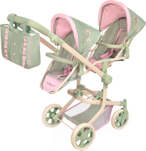 Passeggino pieghevole gemellare per bambole DeCuevas Botanic 2026 con borsa, altezza 91 cm