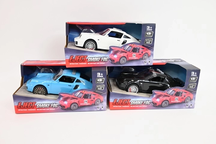 Macchinina per bambini con trazione meccanica con luci, suoni ed effetto fumo