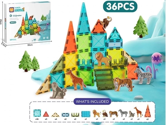 Costruzioni magnetiche Color Box con animali, 56 pezzi