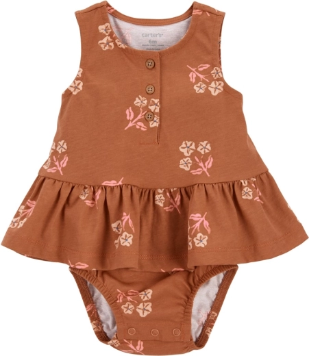 Body da bambina Carter’s senza maniche con volant Brown Flowers (taglia) – 9m