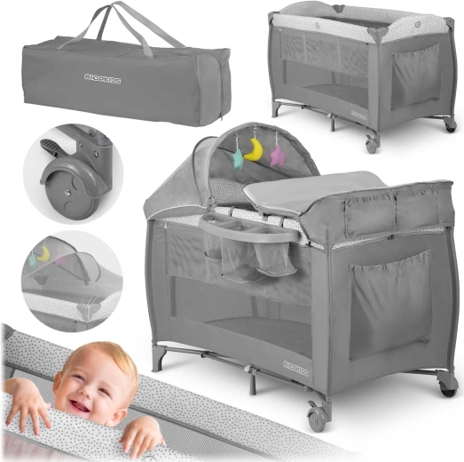 Lettino da viaggio con materasso e borsa per il trasporto 125×65×78 cm, grigio