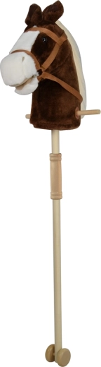 Cavallo a dondolo marrone su bastone con suoni e ruote 95 cm