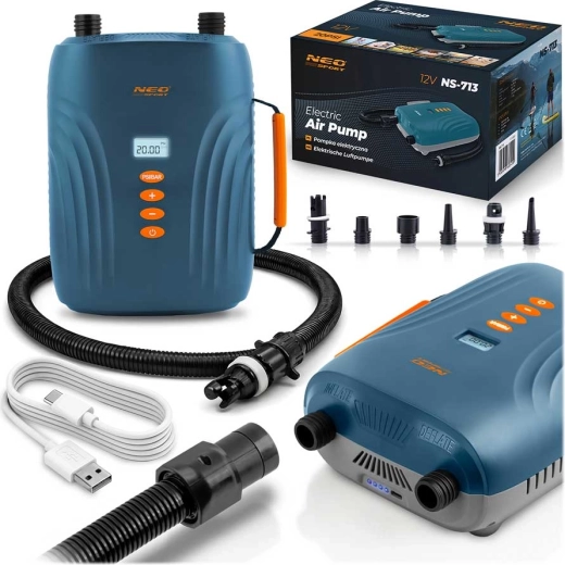 Pompa elettrica wireless Neo-Sport per SUP e attrezzatura gonfiabile con batteria, 20 PSI e 6 adattatori