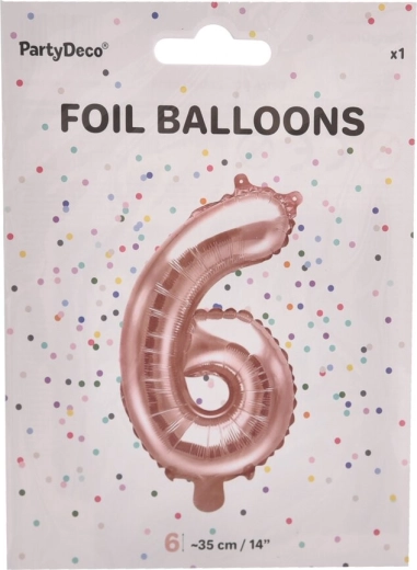 Palloncino in alluminio numero 6 rosa perlato 35 cm