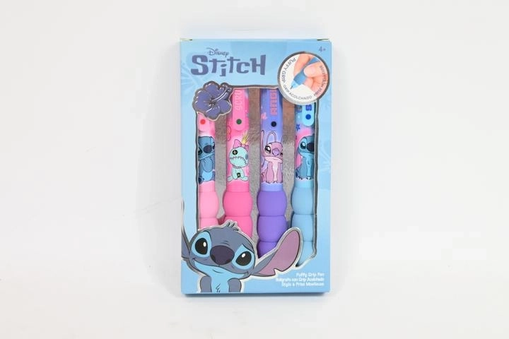 Disney Stitch set di 4 penne a sfera pastello con morbida impugnatura peluche