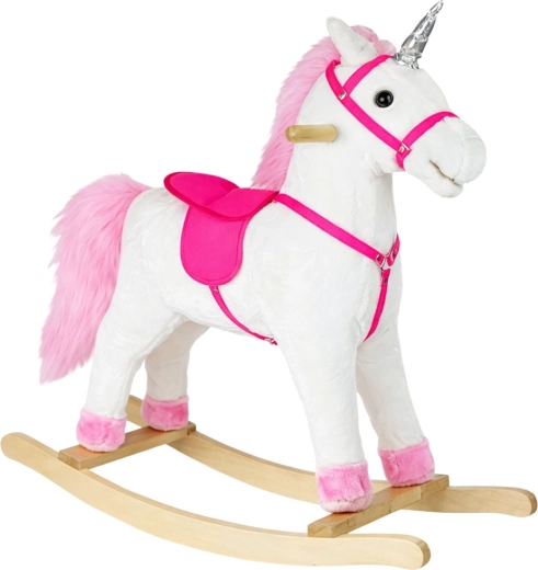 Unicorno a dondolo interattivo con suoni e coda mobile 74 cm