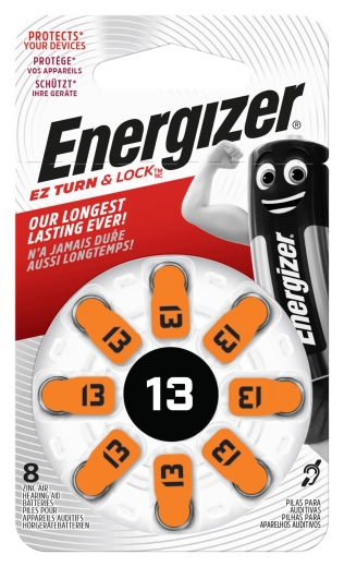 Batterie a bottone Energizer per apparecchi acustici 13, 1,4 V, confezione da 8 pezzi
