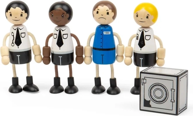 Tidlo - Personaggi in legno poliziotti e ladro con cassaforte