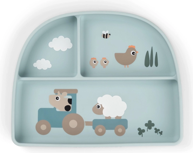 Done by Deer piatto divisorio con ventosa Stick&Stay Tiny farm blu