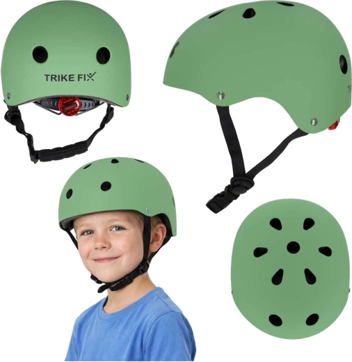 casco ciclismo per bambini con LED TRIKE FIX, taglia S 48–54 cm, verde scuro