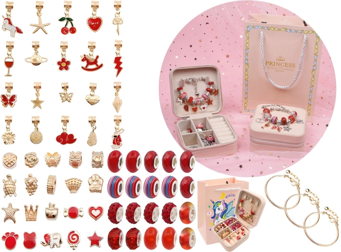Set per la creazione di gioielli e braccialetti con ciondoli e perline nelle tonalità del rosso