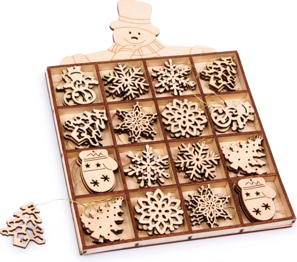 Decorazioni natalizie in legno in scatola