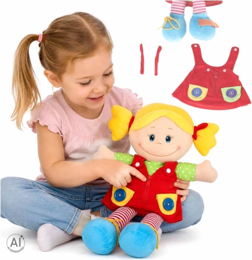 Bambola sensoriale in stoffa per imparare a vestirsi – bambina