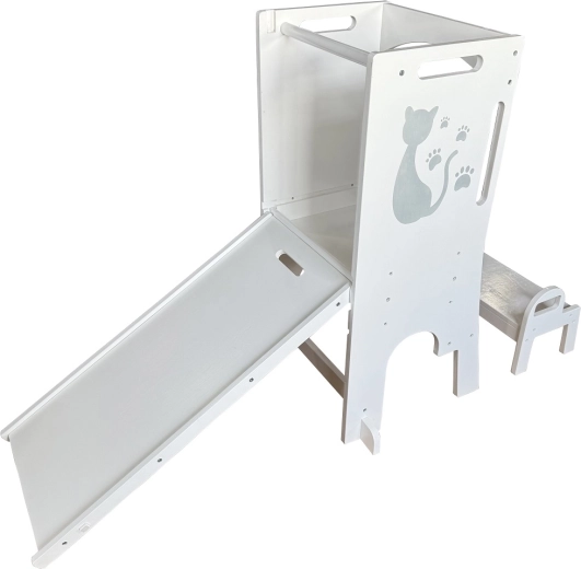 Torre di apprendimento regolabile con gattina, scivolo e lavagna