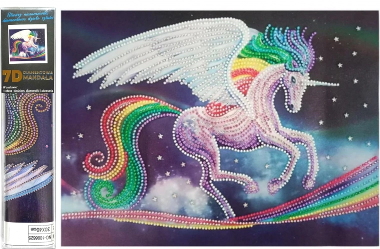 Pittura diamantata 7D – unicorno arcobaleno 30 × 40 cm