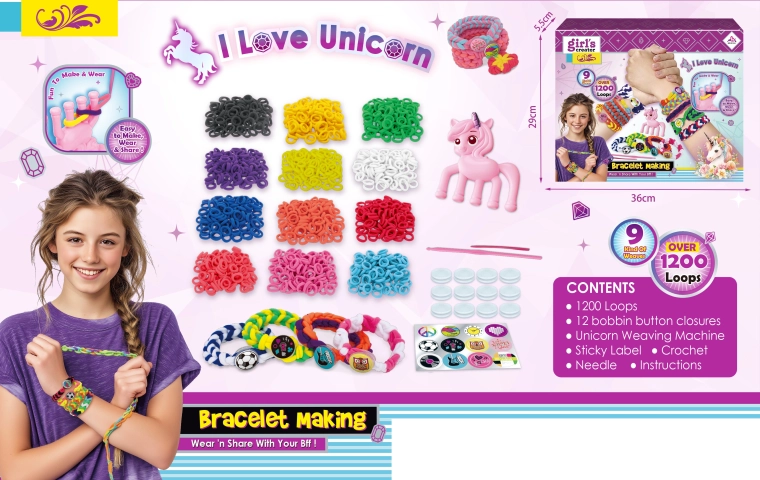 Set creativo per realizzare braccialetti con elastici tessili (1200 pz)