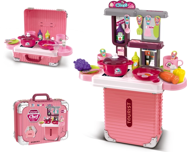 Valigetta e cucina 2 in 1 con accessori – rosa