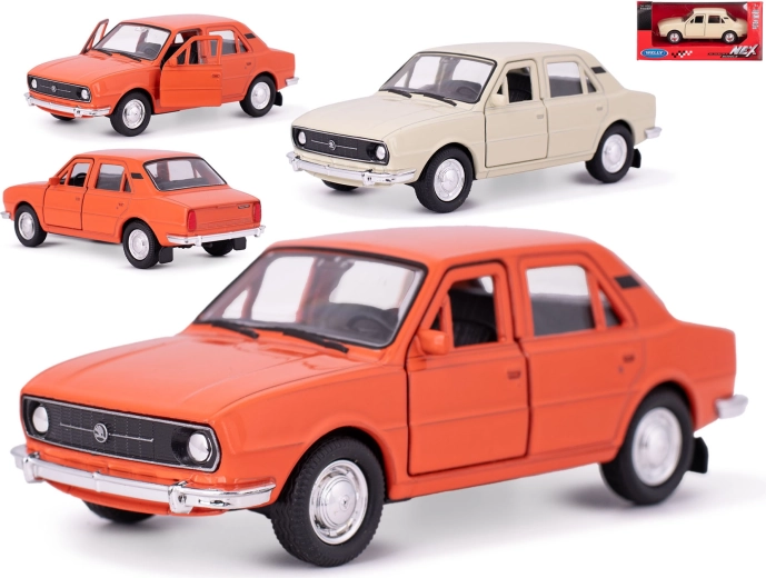Modello in metallo dell’auto Škoda 105L 1976 con meccanismo a retrocarica – Welly 1:36