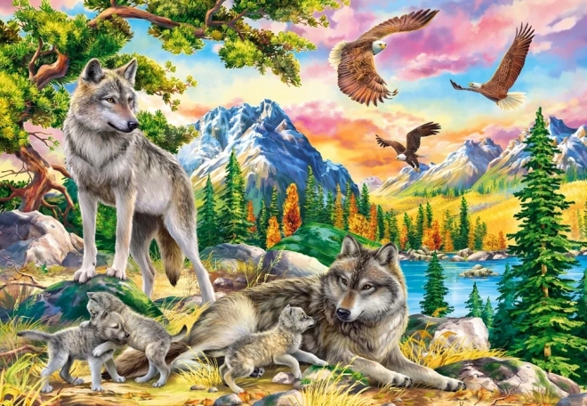 Puzzle 1000 pezzi Wolf Family and Eagles
