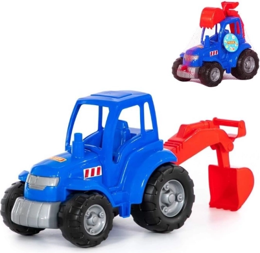 Trattore di plastica con benna escavatrice – blu