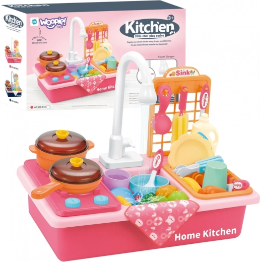 Woopie cucina giocattolo per bambini con lavello rosa