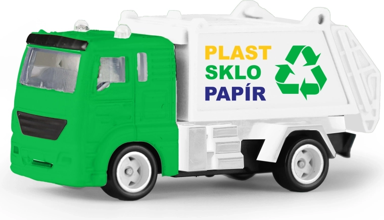 Camioncino dei rifiuti in metallo 7 cm con cassone apribile