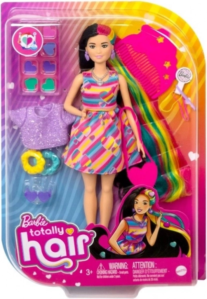 Barbie Totally Hair – bambola con capelli arcobaleno e accessori a cuoricino