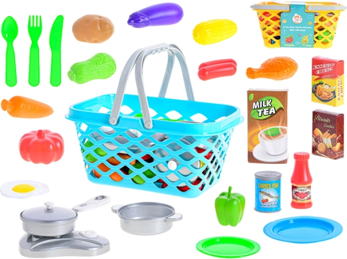 Set da cucina per bambini con cestino e accessori (24 pezzi)