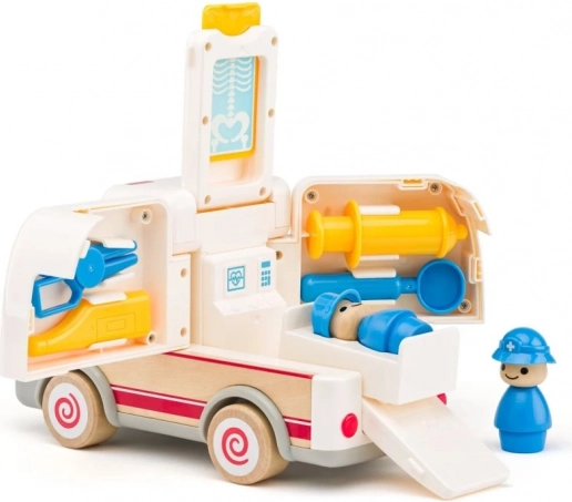 Ambulanza sonora con barelle e attrezzature di soccorso