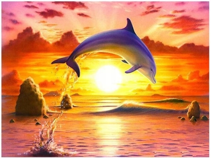 Norimpex Pittura con numeri Delfino che salta al tramonto 40 × 50 cm