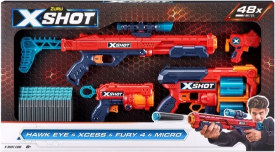 Set di pistole X-Shot Combo Hawk Eye + Xcess + Fury 4 + Micro