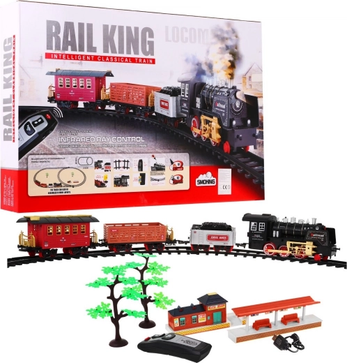 Pista ferroviaria per bambini telecomandata con luci e fumo 3+