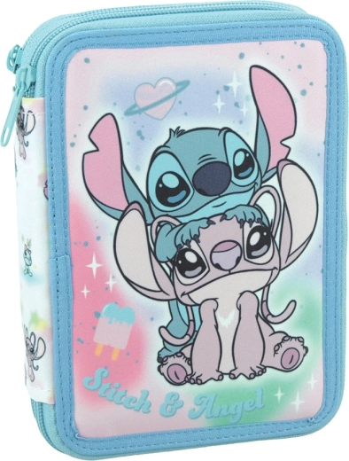 Astuccio a due scomparti completo Disney Stitch & Angel azzurro chiaro