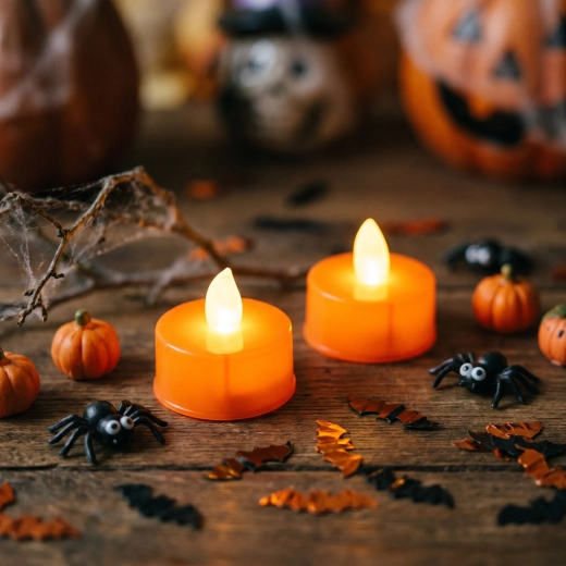 Candele LED tealight arancioni di Halloween, 2 pezzi
