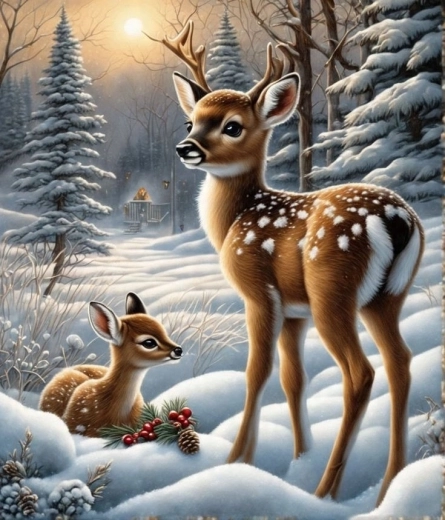 Norimpex Dipingere con i numeri cervo nel bosco innevato 40 × 50 cm