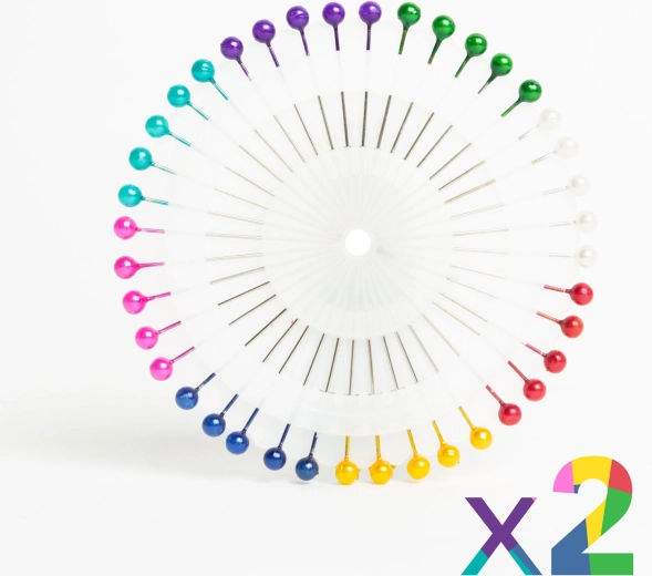 Set di spilli con capocchia in plastica colorata e supporto
