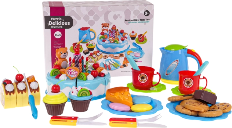 Set di compleanno per bambini con torta e servizio da tè – Blu
