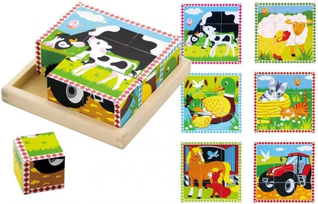Babu cubi illustrati in legno animali della fattoria – 9 cubi