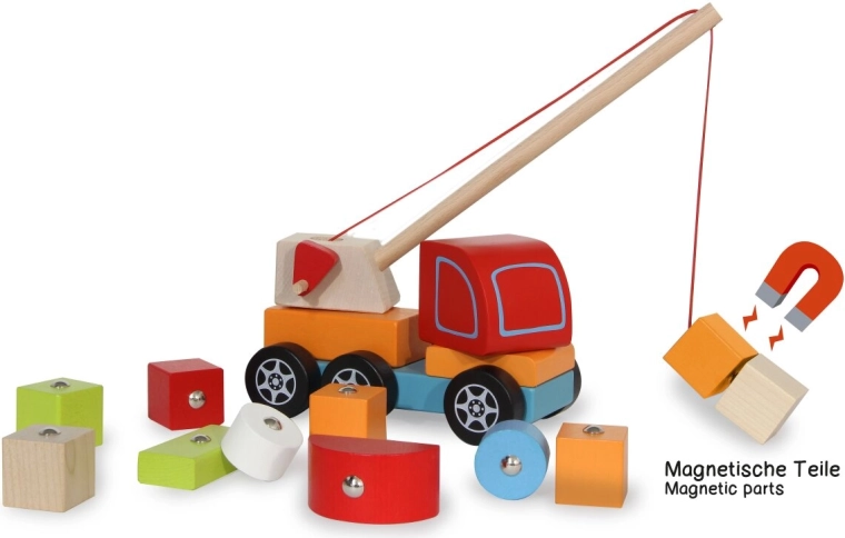 Gru edile in legno Kidiwood con set da costruzione da 14 pezzi